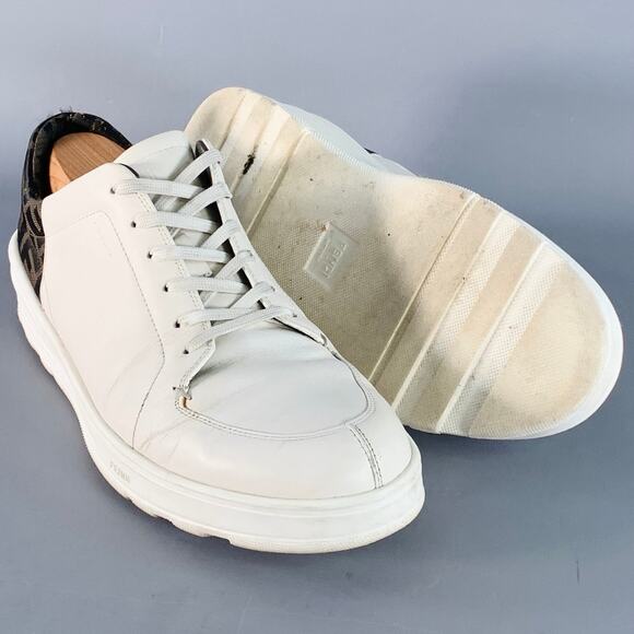 FENDI ZUCCA Size 11 Zucca White Brown Canvas Monogram Low Top Sneakers - Picture 5 of 9